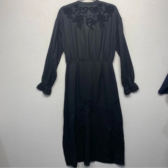 Veronica Beard Midi Dress Trina 4 Black Lace Floral Applique Button Front - Picture 11 of 15